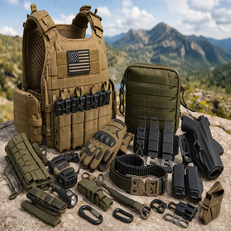 Tactical accessories belts pouches and lights