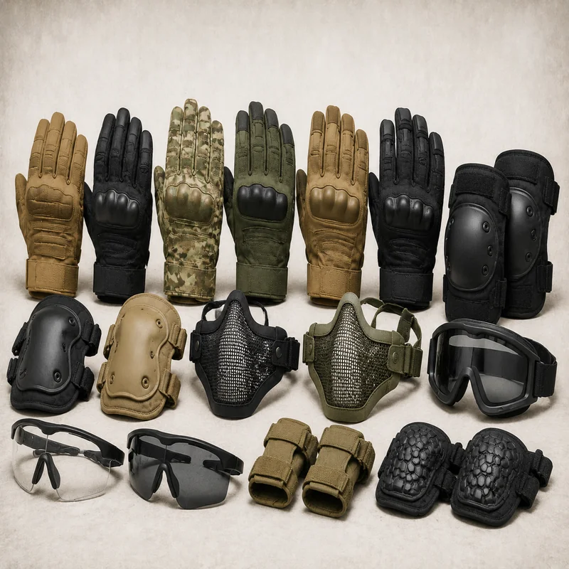Tactical gloves protective gear and eyewear