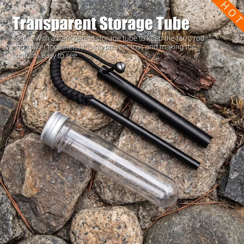 Round Magnesium Survival Flint Fire Starter — Orange — Survival & Outdoor Tools