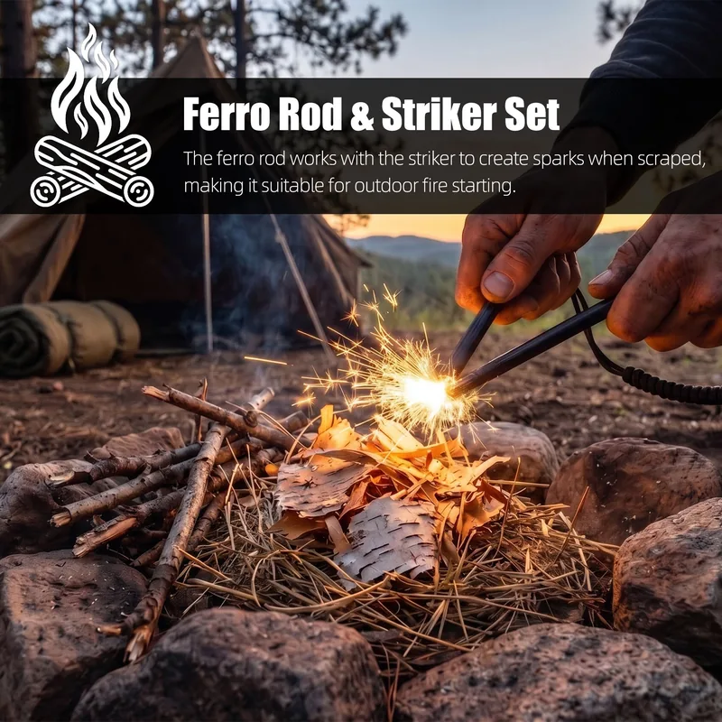 Round Magnesium Survival Flint Fire Starter — Orange view 4