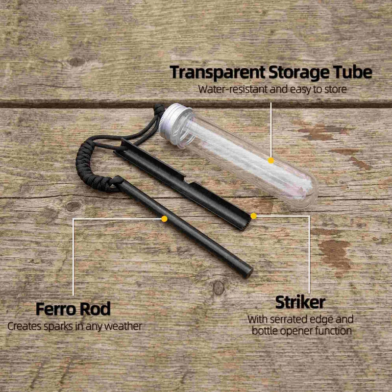 Hiking Emergency Fire Starter Ferro Rod — Orange view 3