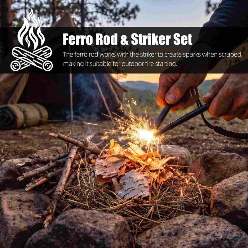 Hiking Emergency Fire Starter Ferro Rod — Orange view 4