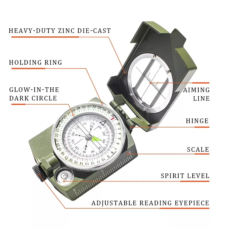 Aluminum Lensatic Survival Compass — Silver view 6