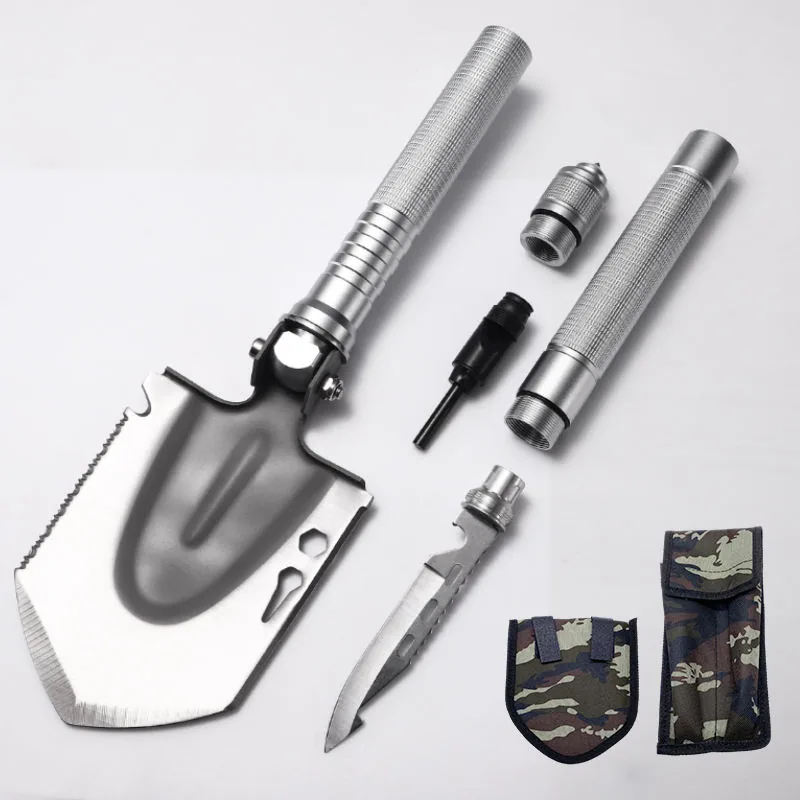 Folding Multifunction Tactical Shovel — Silver — Survival & Outdoor Tools