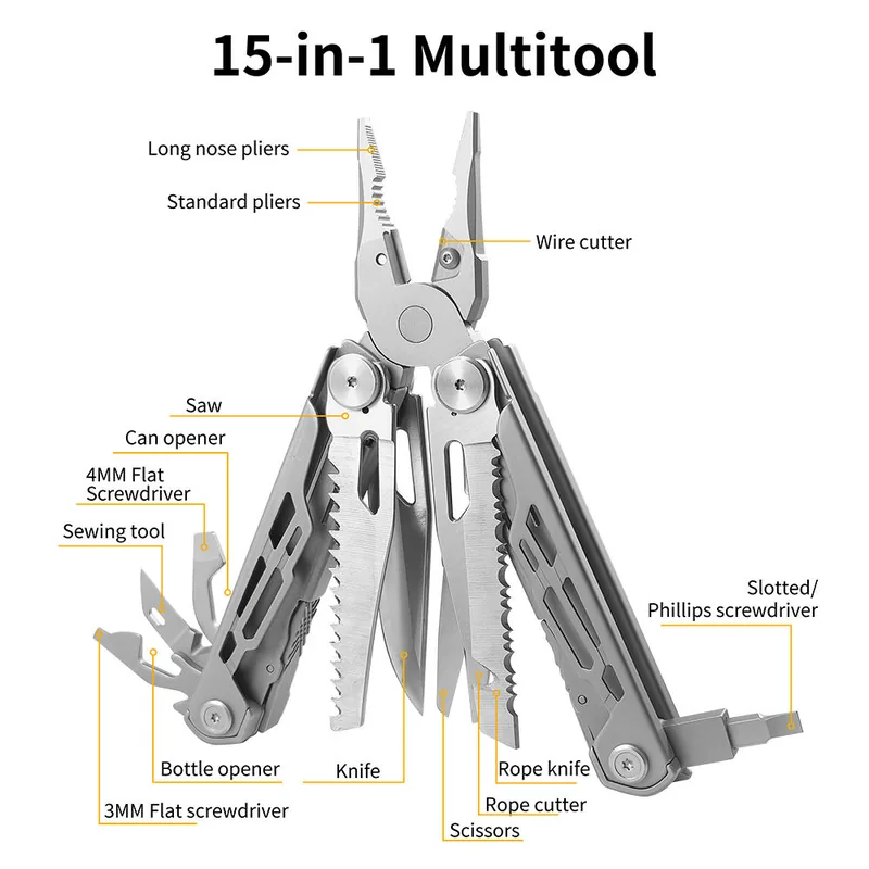 15-in-1 Lightweight EDC Multi-Tool — Black — Survival & Outdoor Tools