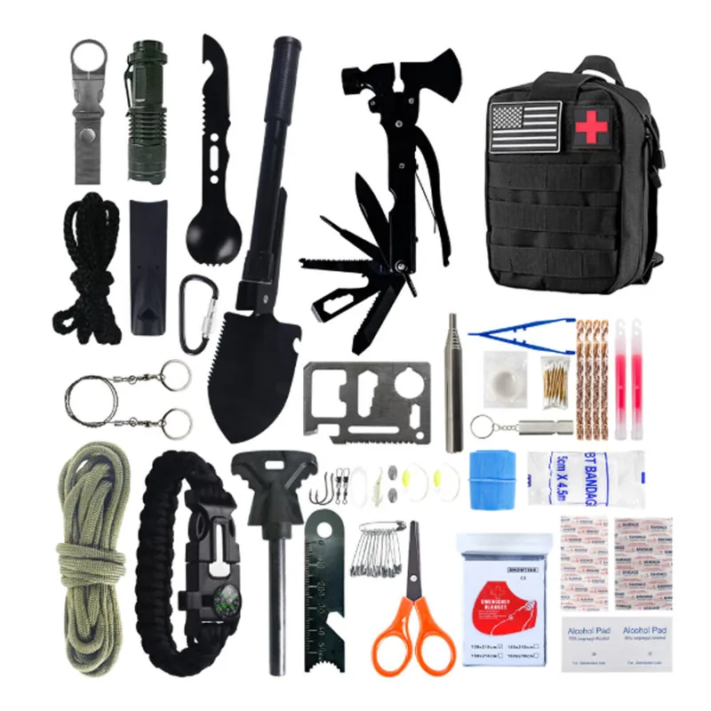 Car Outdoor Camping Tactical Gear Kit — Black — Survival & Outdoor Tools