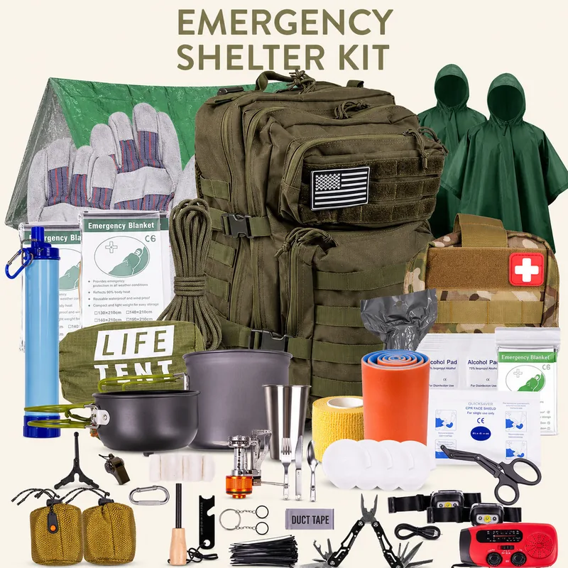Large Capacity 72-Hour Survival Kit — Black — Survival & Outdoor Tools