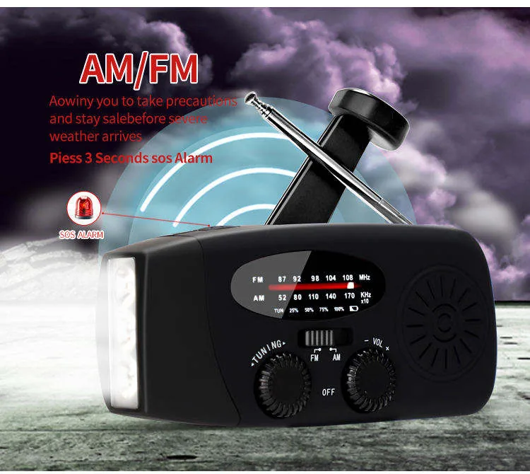 Hurricane Solar Hand Crank Radio — Orange view 2