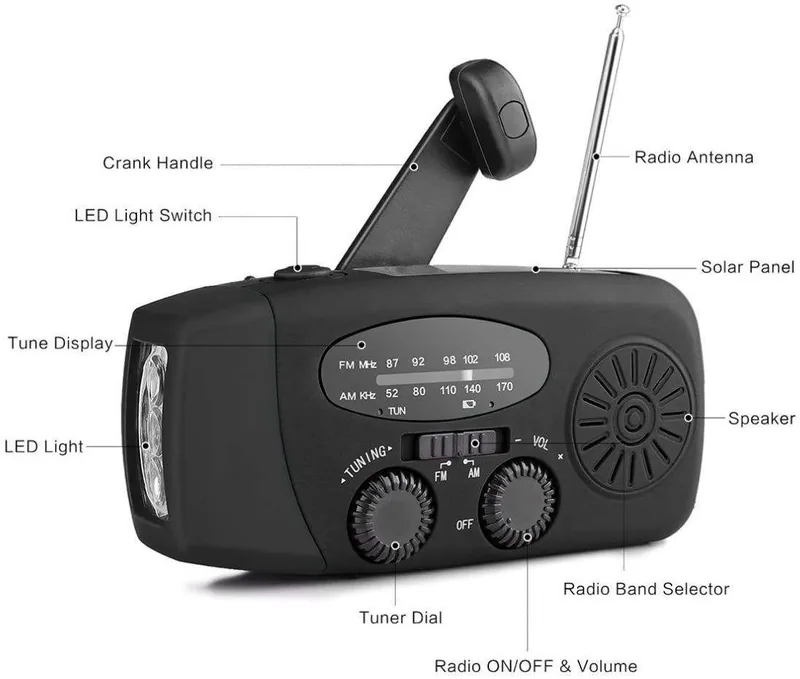 Hurricane Solar Hand Crank Radio — Orange view 4