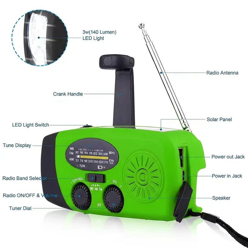Solar Hand Crank 4-Way Power Bank — Black view 2