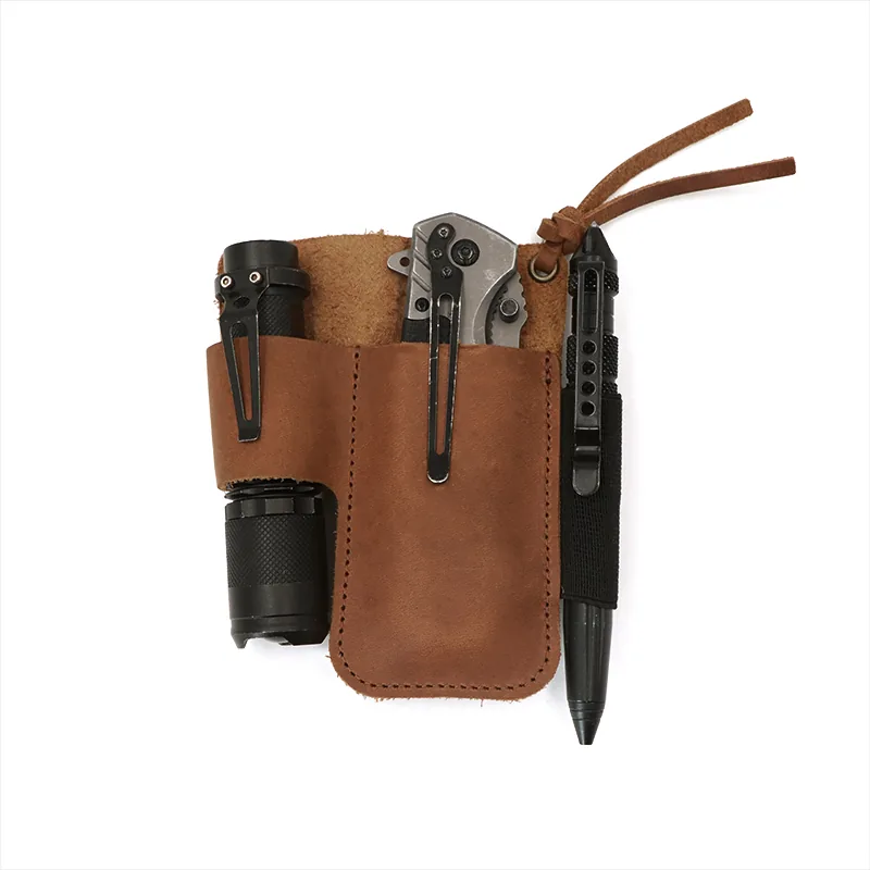 Genuine Leather Belt Tool Pouch for Flashlight and Knife view 3