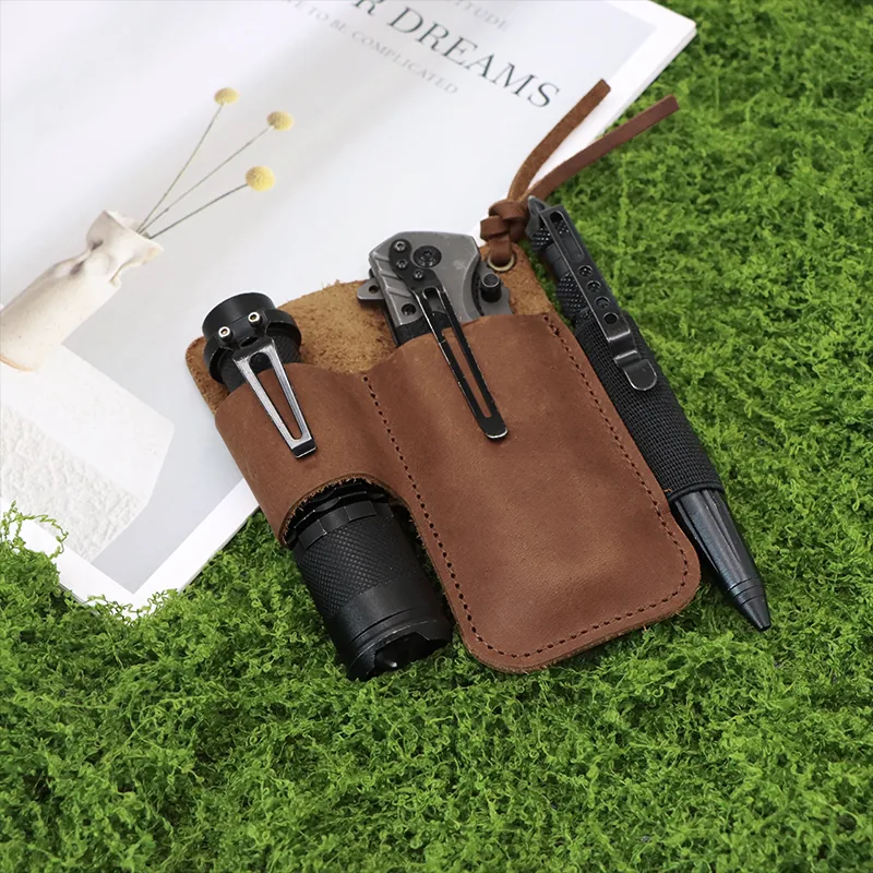 Genuine Leather Belt Tool Pouch for Flashlight and Knife view 4