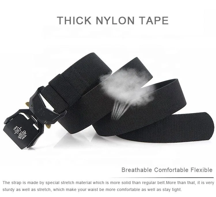 Custom Logo Adjustable Fabric Belt — Black view 4
