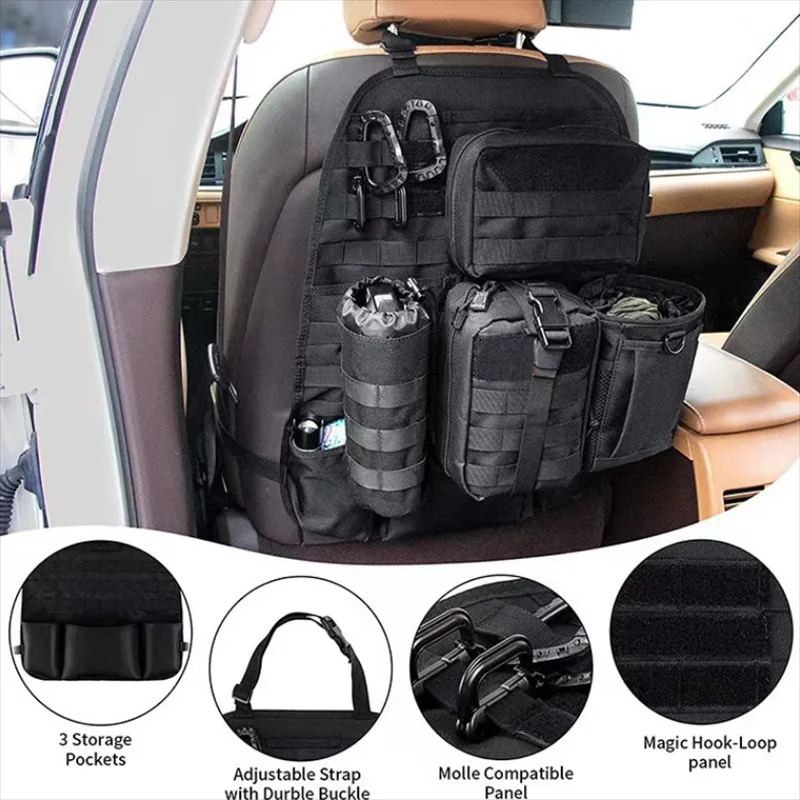 Universal MOLLE Vehicle Seat Organizer with 4 Removable Pouches and Waterproof Back Seat Cover view 2