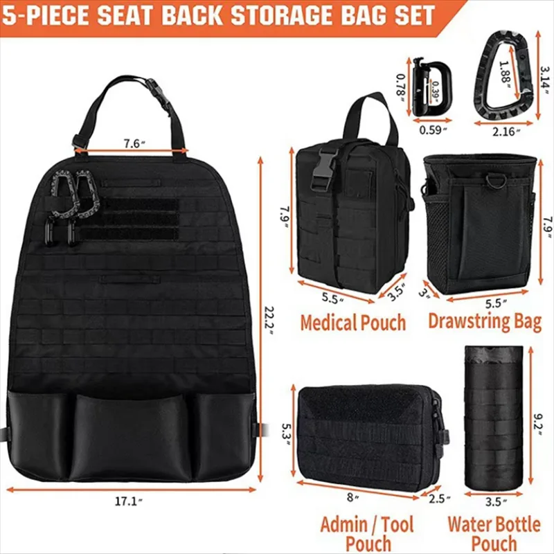 Universal MOLLE Vehicle Seat Organizer with 4 Removable Pouches and Waterproof Back Seat Cover view 4