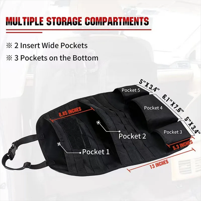 Universal MOLLE Vehicle Seat Organizer with 4 Removable Pouches and Waterproof Back Seat Cover view 5