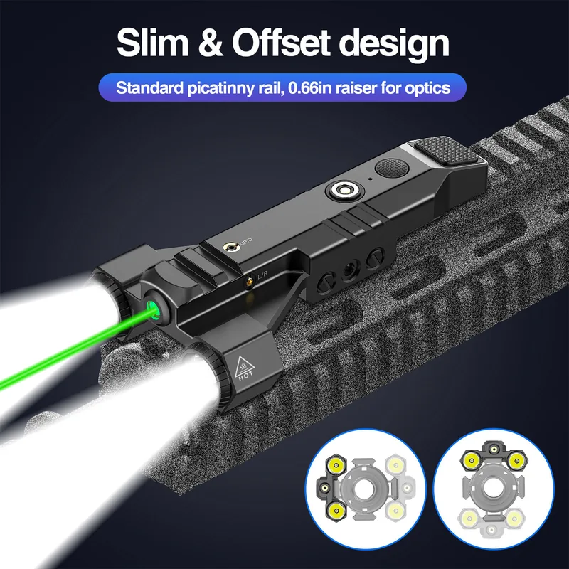 Dual-Lens 1450 Lumen Tactical Flashlight with Green Laser Beam view 2