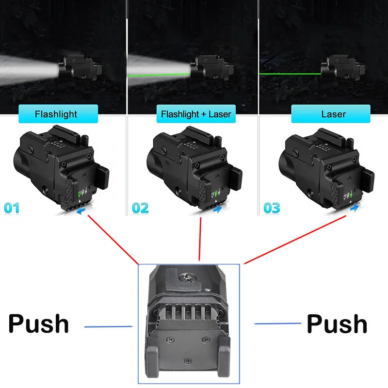Compact Rechargeable USB-C Tactical Flashlight with 5mW Green Laser view 2