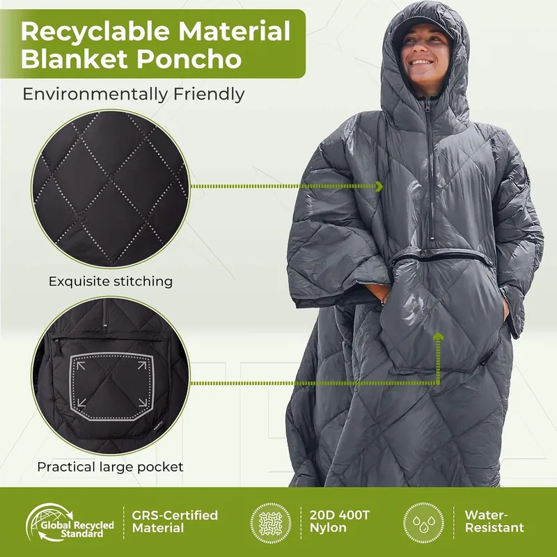 Woobie Blanket Poncho Liner 3-in-1 — Black view 4