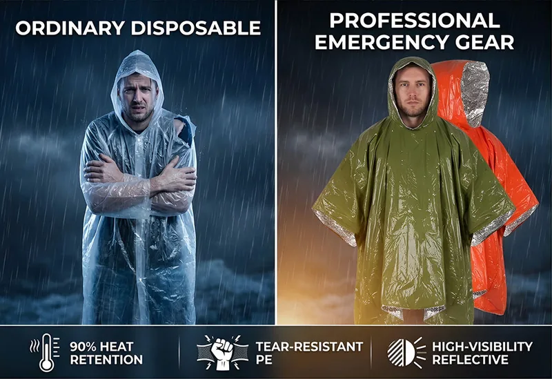 Thermal Mylar Emergency Rain Poncho — Orange view 2