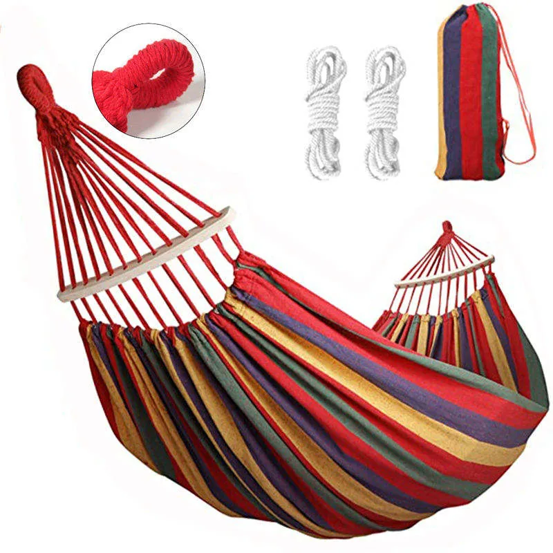 Canvas Striped Outdoor Hammock — Green — Tactical Camping