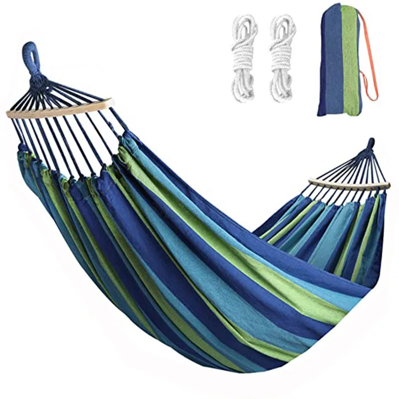 Canvas Striped Outdoor Hammock — Green view 2