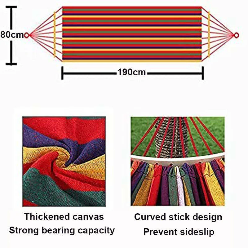 Canvas Striped Outdoor Hammock — Green view 4