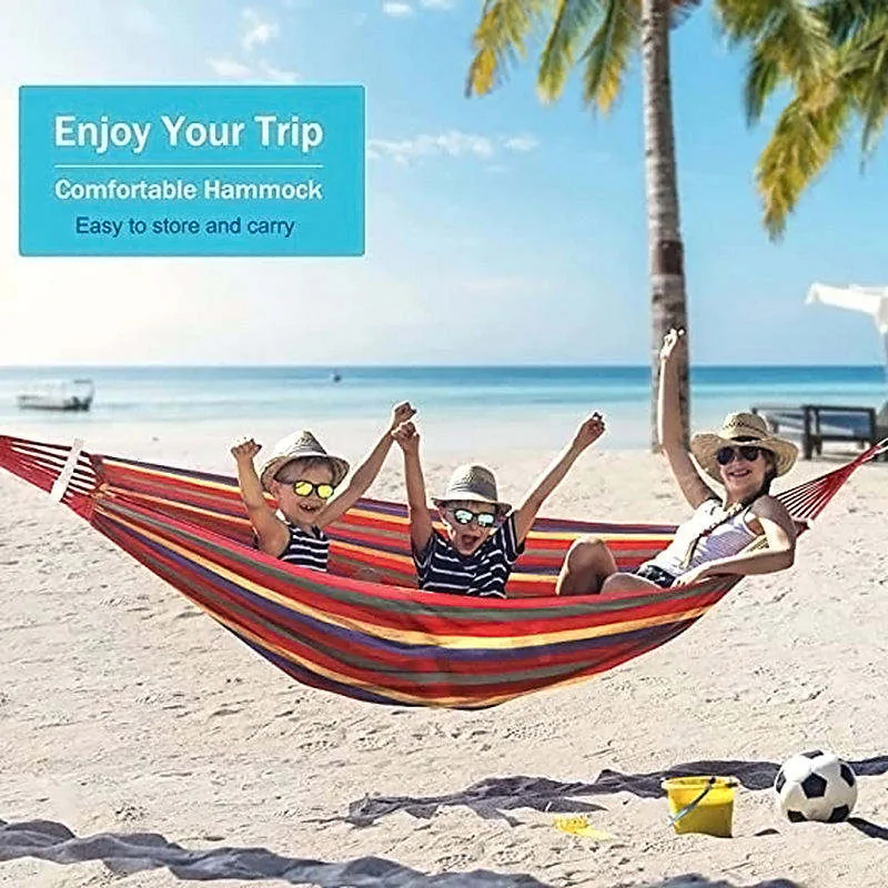 Canvas Striped Outdoor Hammock — Green view 5