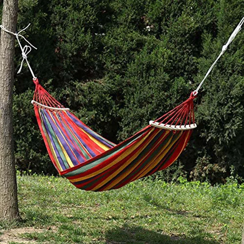 Canvas Striped Outdoor Hammock — Green view 6