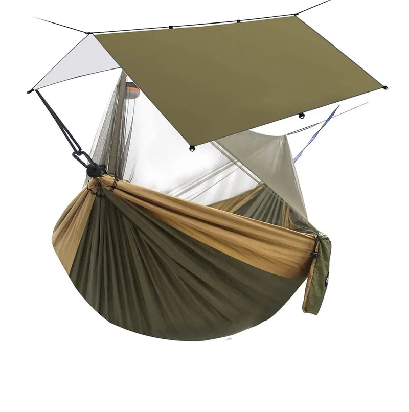 Double Hammock with Rain Fly and Net — Blue — Tactical Camping