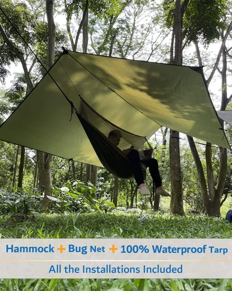 Double Hammock with Rain Fly and Net — Blue view 6