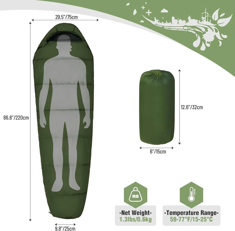 3 Season Ultra-Lightweight Mummy Bag — Green view 6