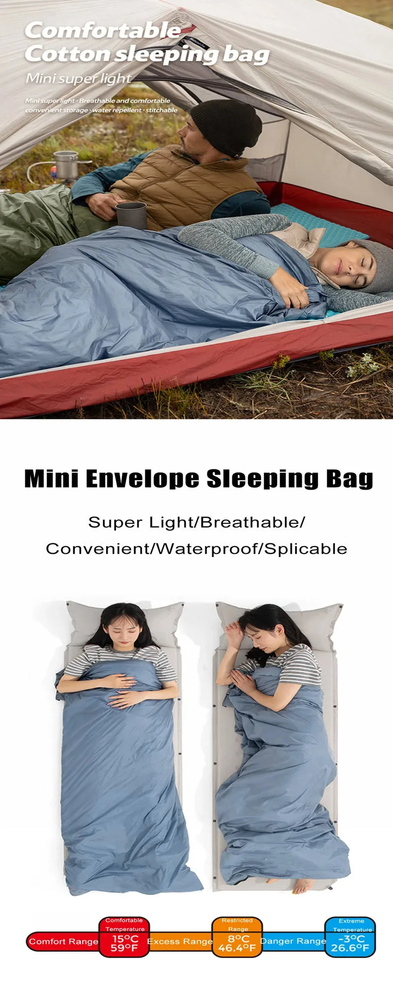 Portable Lightweight Nylon Sleeping Bag — Green view 6