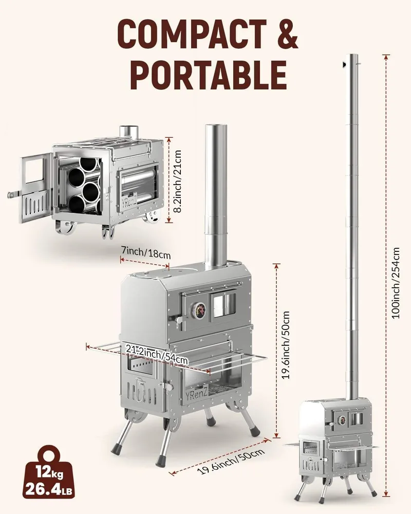 Professional Folding Wood Stove — Silver — Tactical Camping