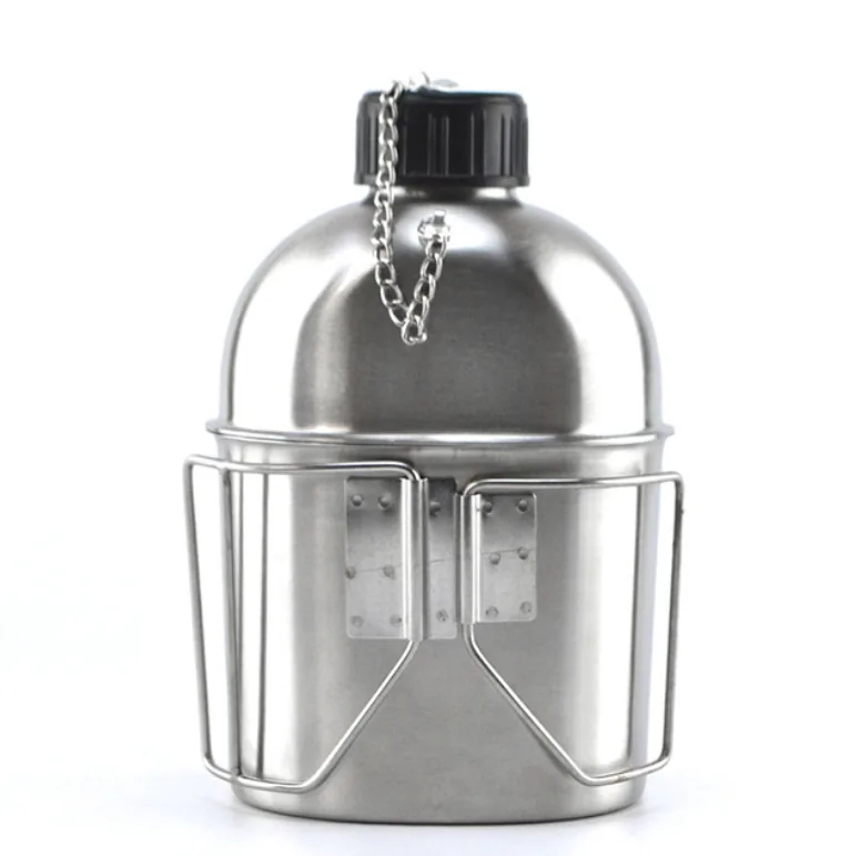 Stainless Steel Water Canteen 1L with Cup — Silver view 2