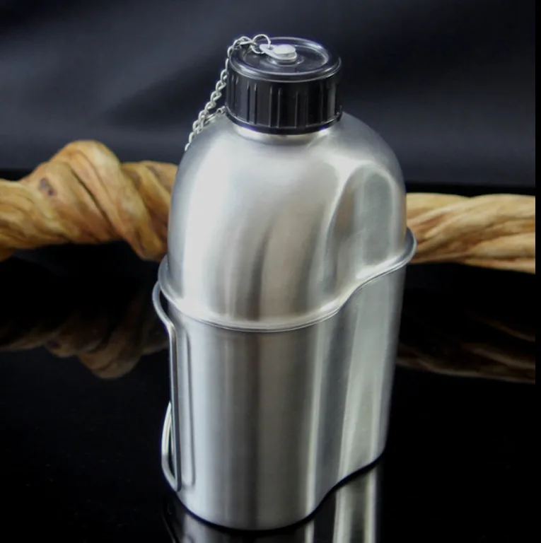 Stainless Steel Water Canteen 1L with Cup — Silver view 3