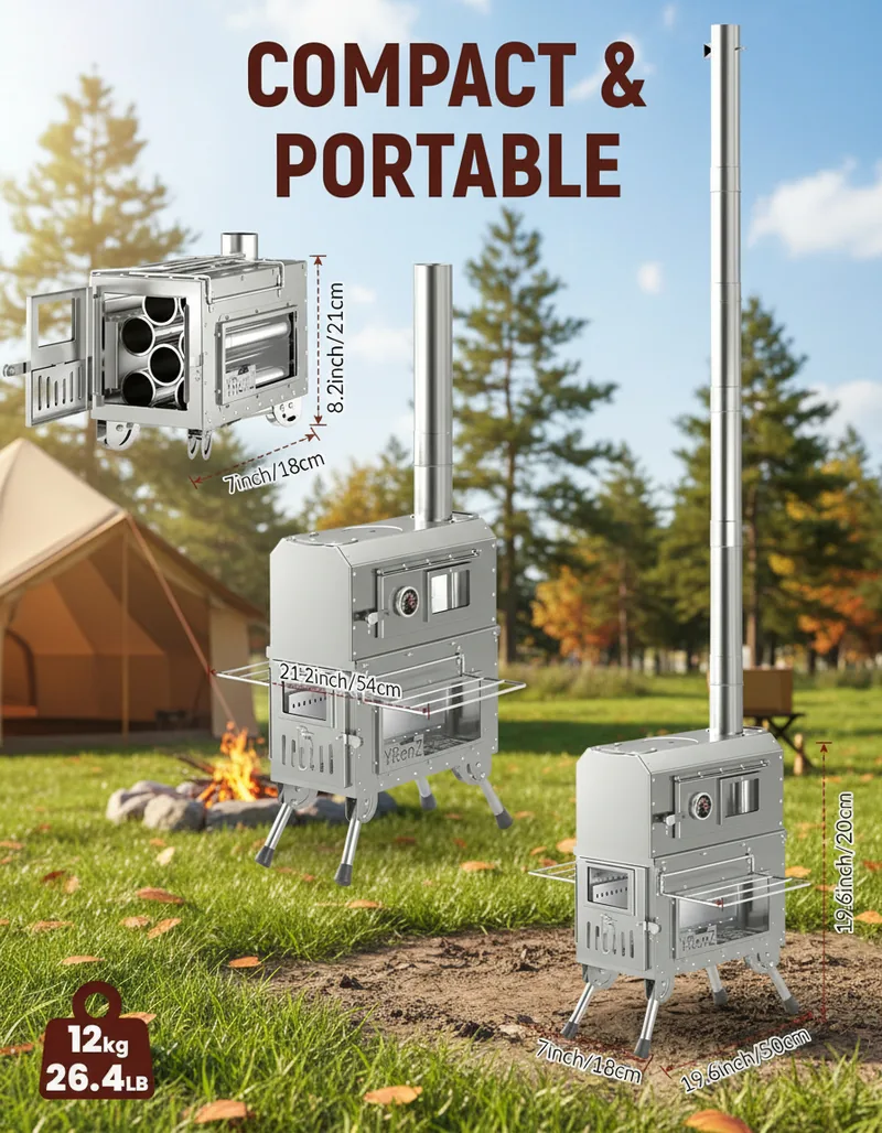 Portable Wood Stove Folding Heater — Silver view 2