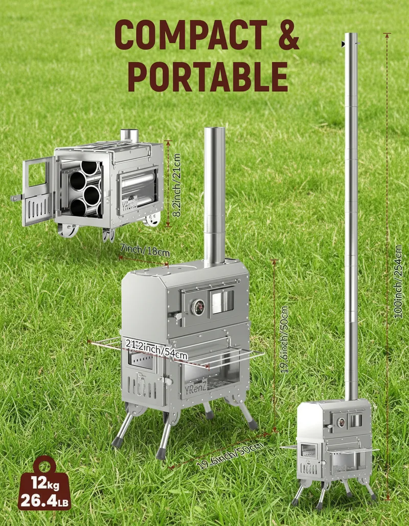 Portable Wood Stove Folding Heater — Silver view 3