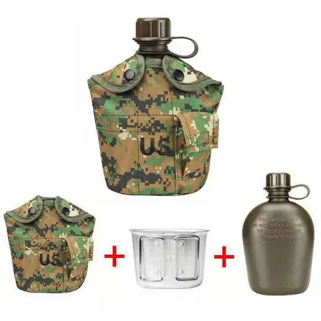 Tactical Water Bottle with MOLLE Pouch — Green view 2