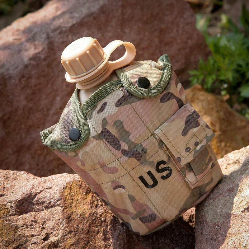 Tactical Water Bottle with MOLLE Pouch — Green view 4