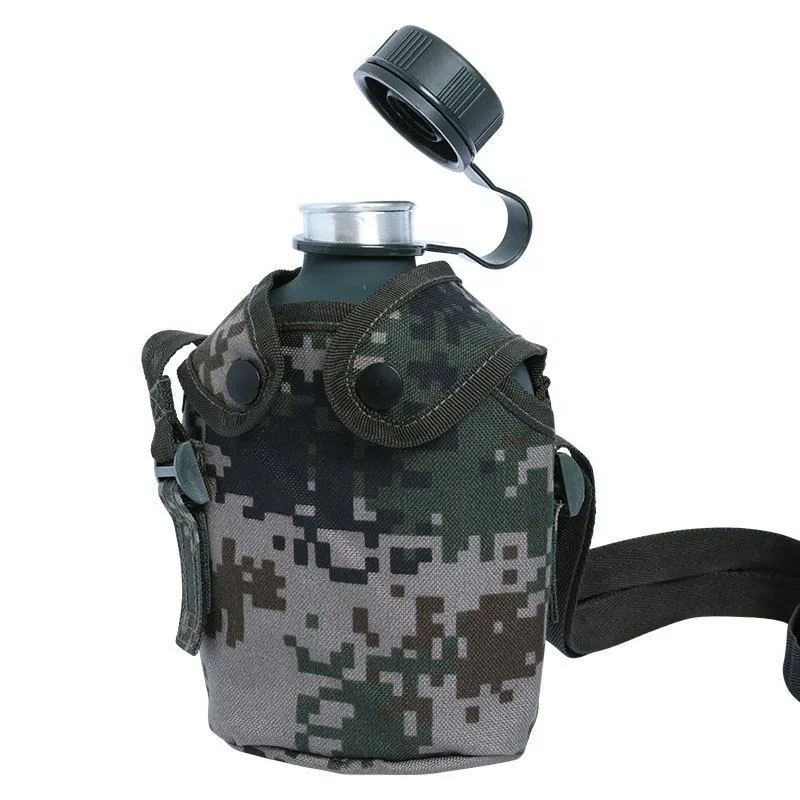 Camouflage Aluminum Kettle with Belt — Green — Tactical Camping