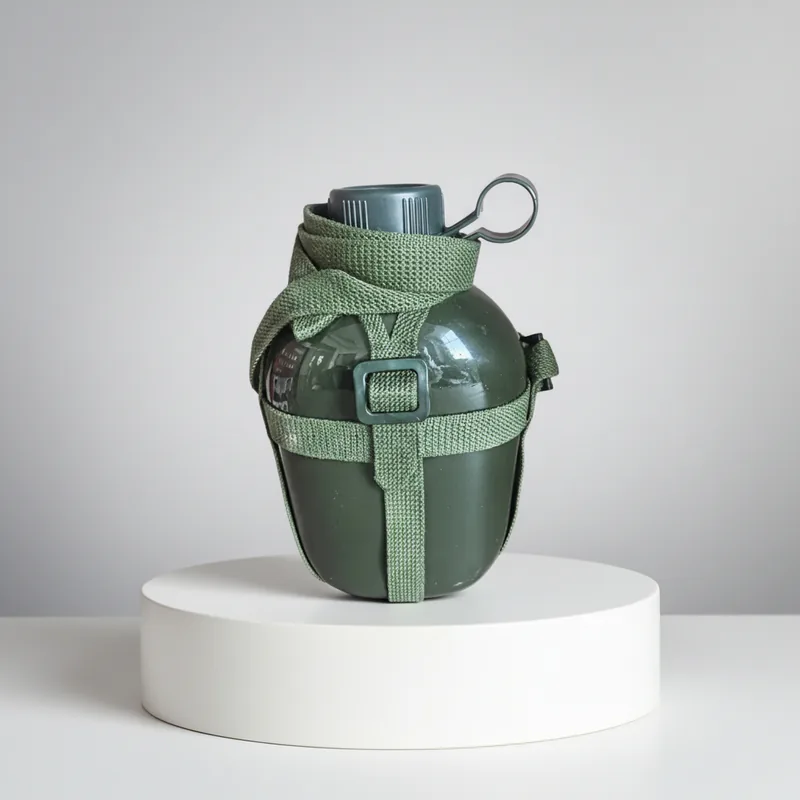 Aluminum Survival Flask with Fabric Holder — Green — Tactical Camping
