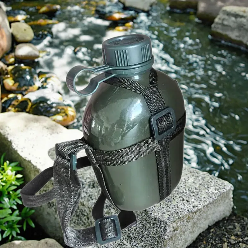 Aluminum Survival Flask with Fabric Holder — Green view 2