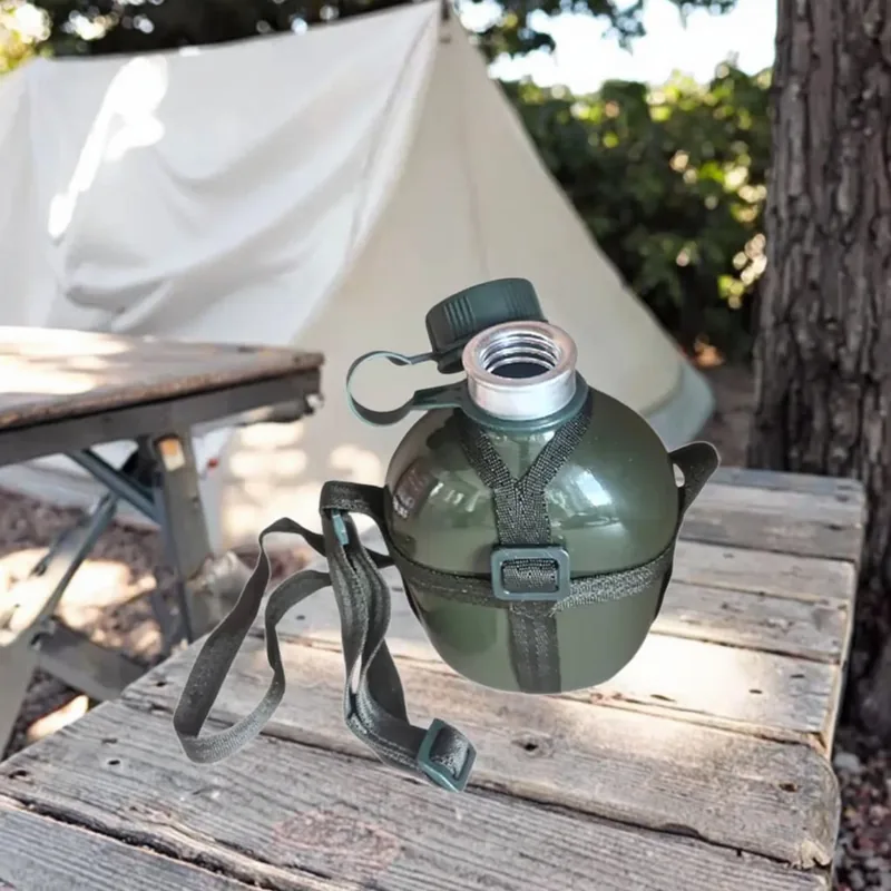 Aluminum Survival Flask with Fabric Holder — Green view 3