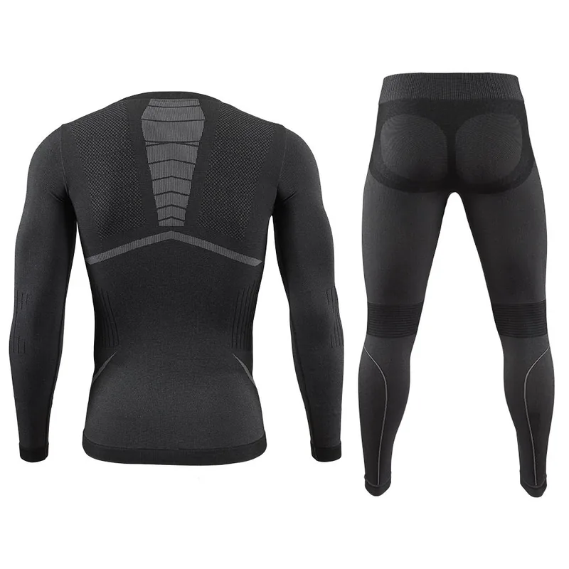 Seamless Thermal Long Johns Base Layer Suit — Black view 2
