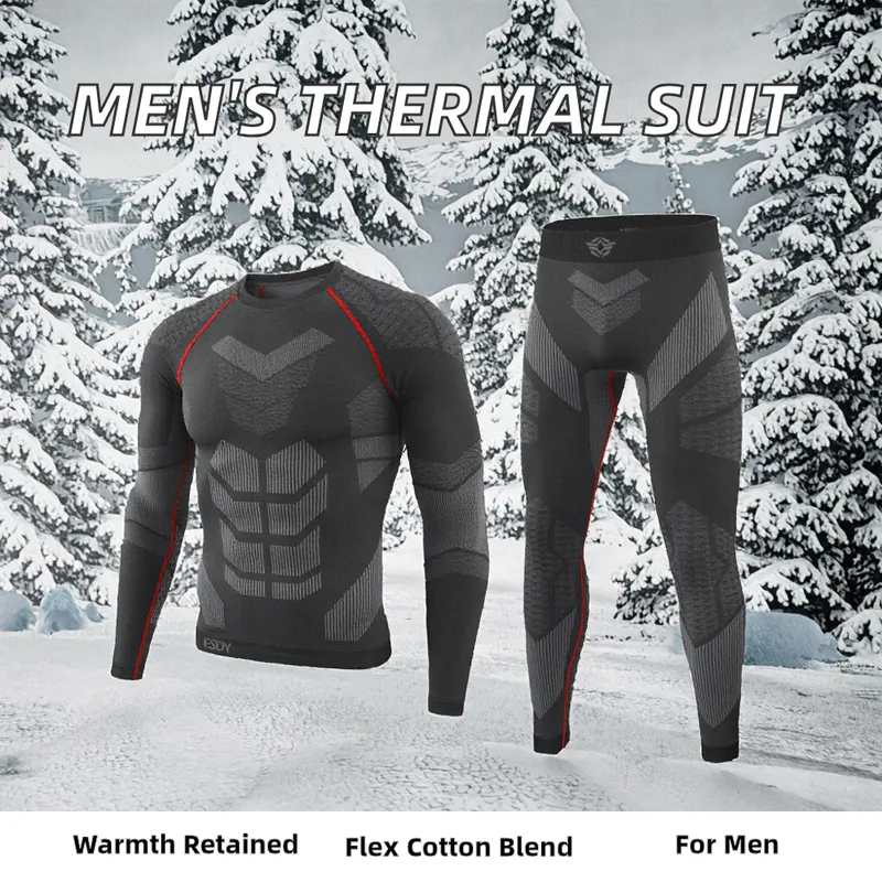 Sports Thermal Underwear Long Johns Set — Black view 4
