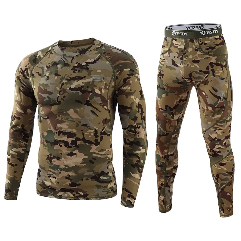 Fleece Warm Long Johns Skiing Set — Camo view 3