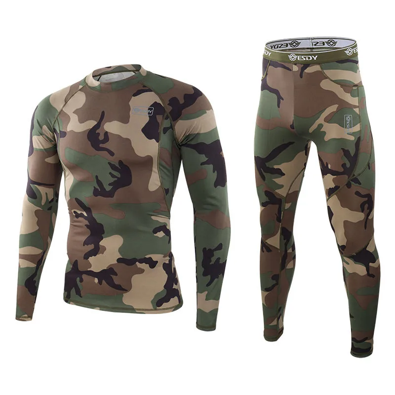 Fleece Warm Long Johns Skiing Set — Camo view 5