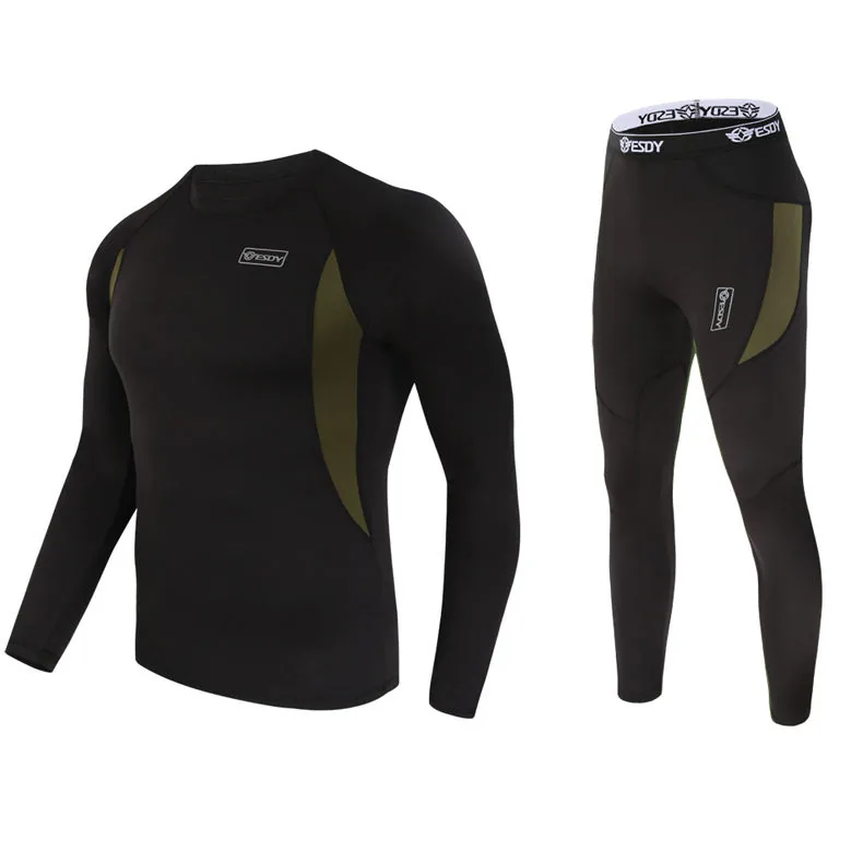 Men Thermal Underwear Base Layer Set — Black view 2