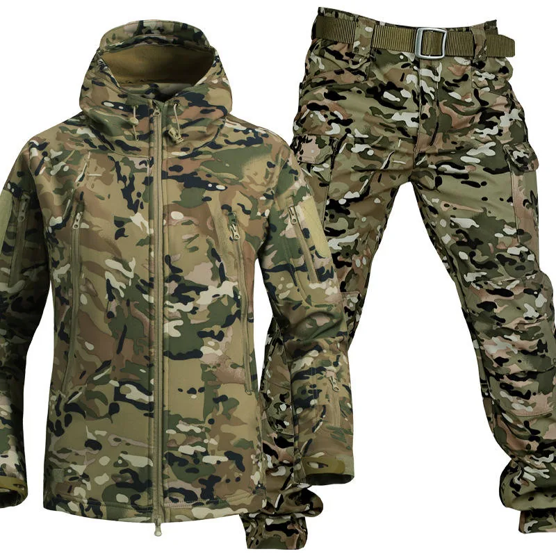 Windproof Soft Shell Hooded Tactical Jacket — Camo view 5